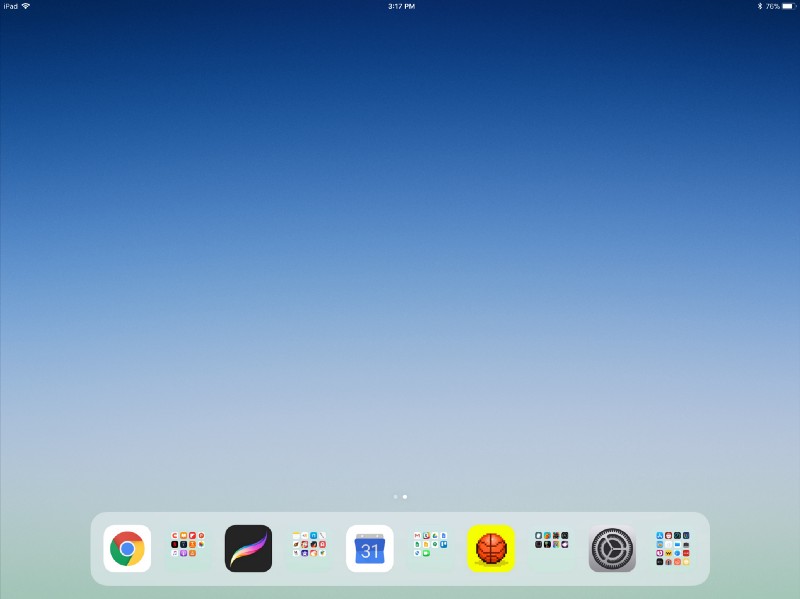 iPad home screen with all apps in the dock